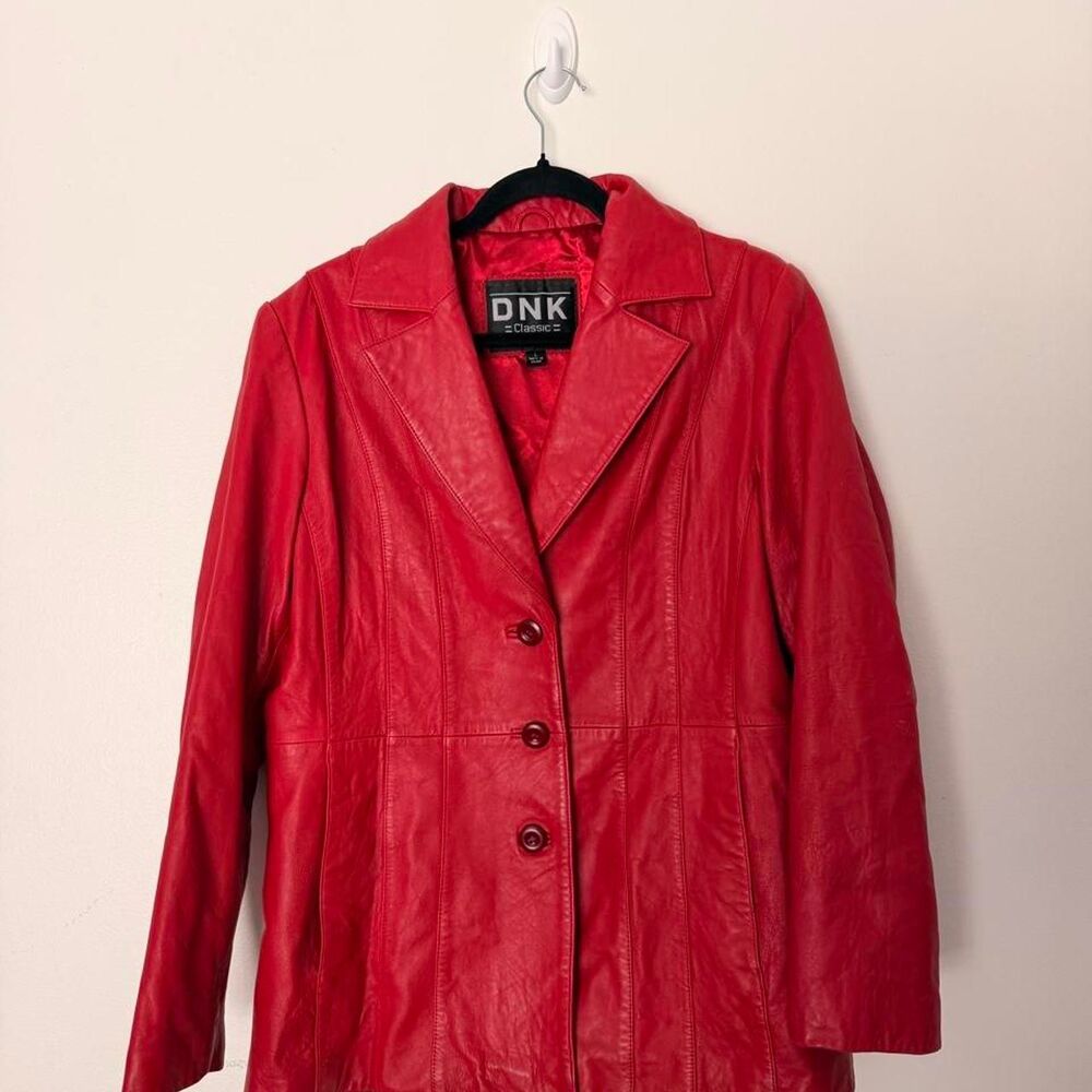 VINTAGE Y2K DNK Classic red genuine leather button-up blazer jacket, Size L ❤️